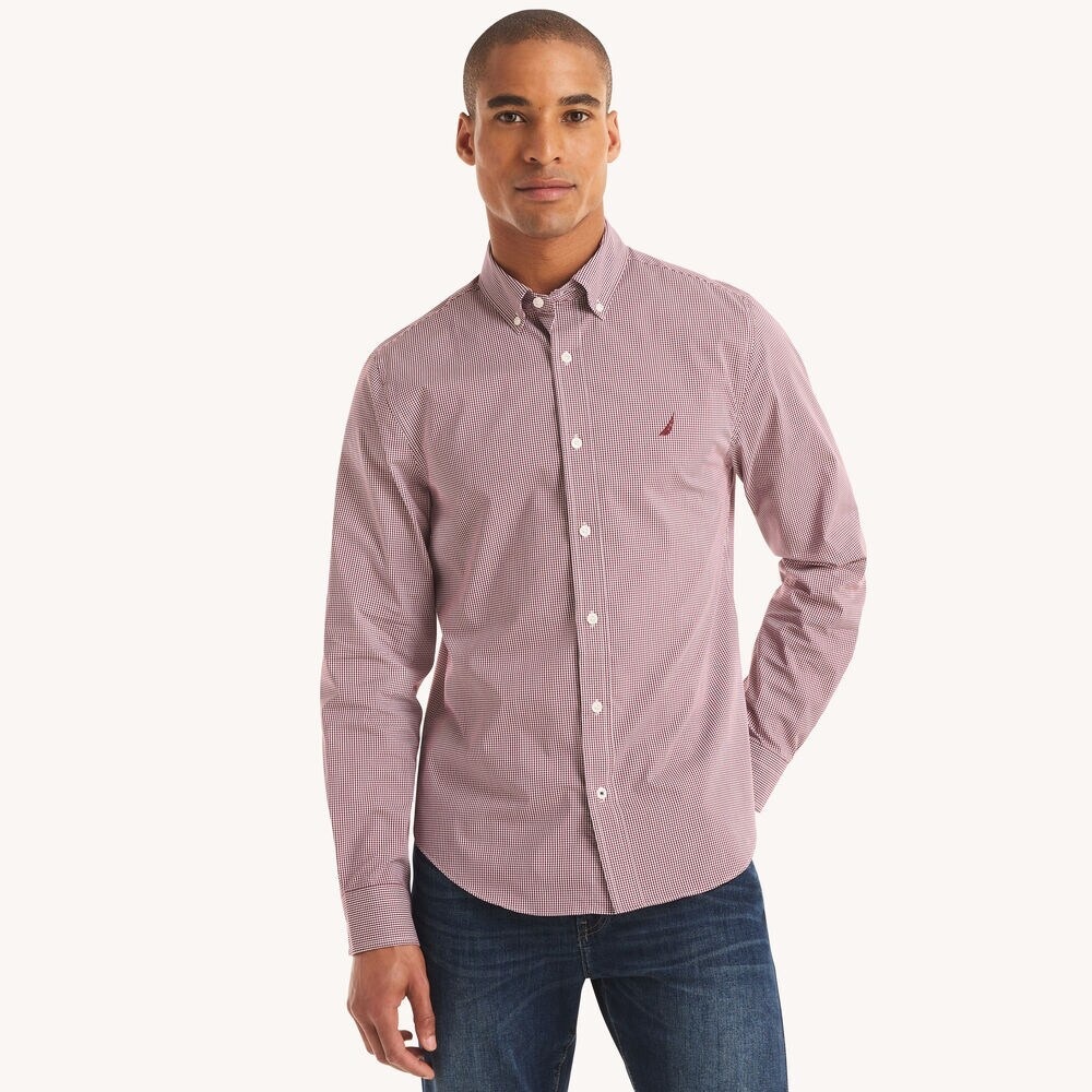 Nautica Men's Burgundy Checkered Button Down Shirt